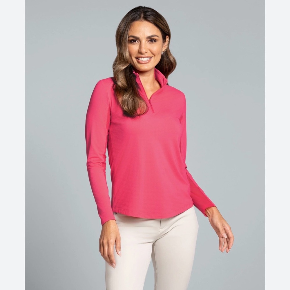 IBKUL Golf Mock Neck Long Sleeve Arm Mesh Pullover Top.